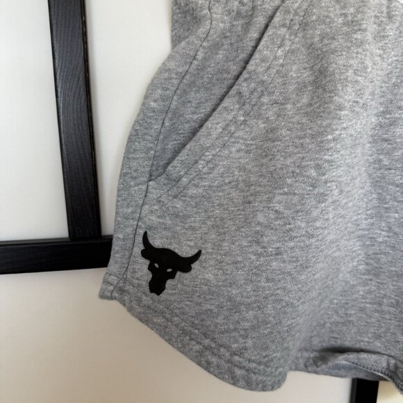 Under Armour Project Rock Fleece Sweat Shorts Drawstring Logo Gray Size M Women - Picture 3 of 13
